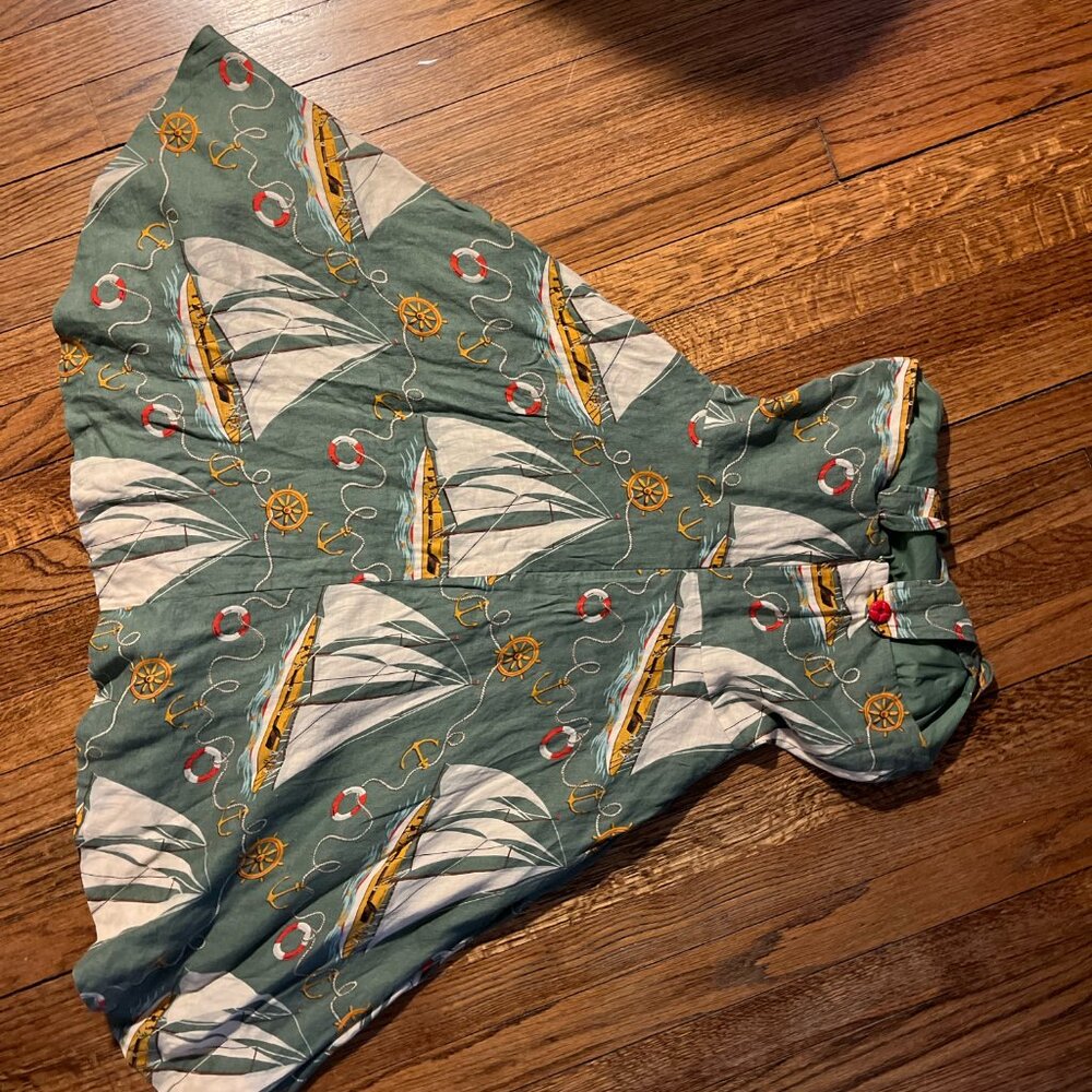 ralph lauren nautical aline linen green dress small - Picture 7 of 9